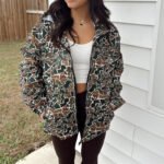 Camouflage Long Sleeve Zipper Rain Jacket Women