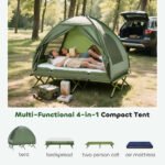 2-Person Tent Cot, 4-in-1 Elevated Camping Bed Combo with Air Mattress, Bed Cover, Foot Pump, Folding Off Ground Double Tent for Camping, Hiking, Backpacking - Image 4