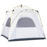 4 Person Automatic Camping Tent, Outdoor Pop Up Tent, Portable Backpacking Dome Shelter, Light Grey